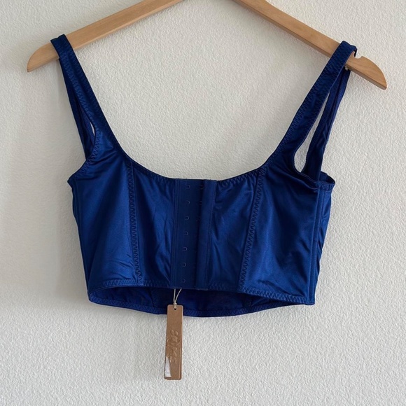 Skims Stretch Satin Corset in Neptune, Size Small - Picture 5 of 7